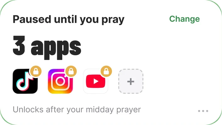 Card: 3 apps paused until you pray